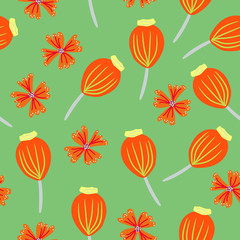 Floral hand drawn seamless pattern. Orange flowers in scandinavian style. flat hand drawn backdrop. Spring, summer holidays presents and gifts wrapping paper,For textiles, packaging, fabric, wallp