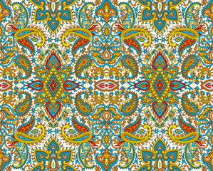seamless Indian colorful paisley motif background