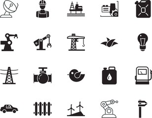 factory vector icon set such as: structure, future, radiators, station, caliper, automated, telecommunication, valve, internet, cartoon, calipers, information, measurement, rig, development