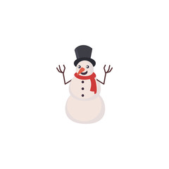 cute snowman with hat and scarf on white background