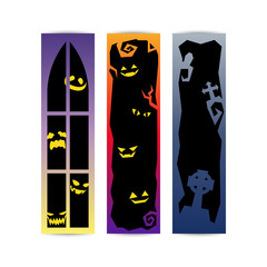 Naklejka na ściany i meble happy halloween banner set, night party greeting, gradient frame silhouette, vector illustration