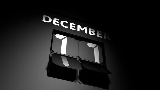 December 11 date. digital calendar change to December 11 animation