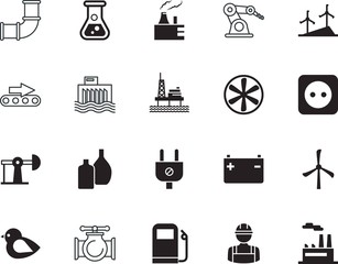 factory vector icon set such as: infographic, robotic, bird, healthy, erlenmeyer, dam, medicine, ocean, benzine, device, center, wing, working, pixel, diesel, conveyor, battery, supervisor, pumpjack