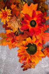 background of red leaves on concrete