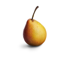 A golden ripe pear isolated against a white background.