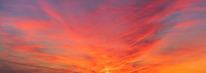 Orange sunset sky panorama