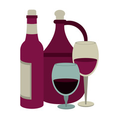 wineglass and jug of wine icon image, flat design