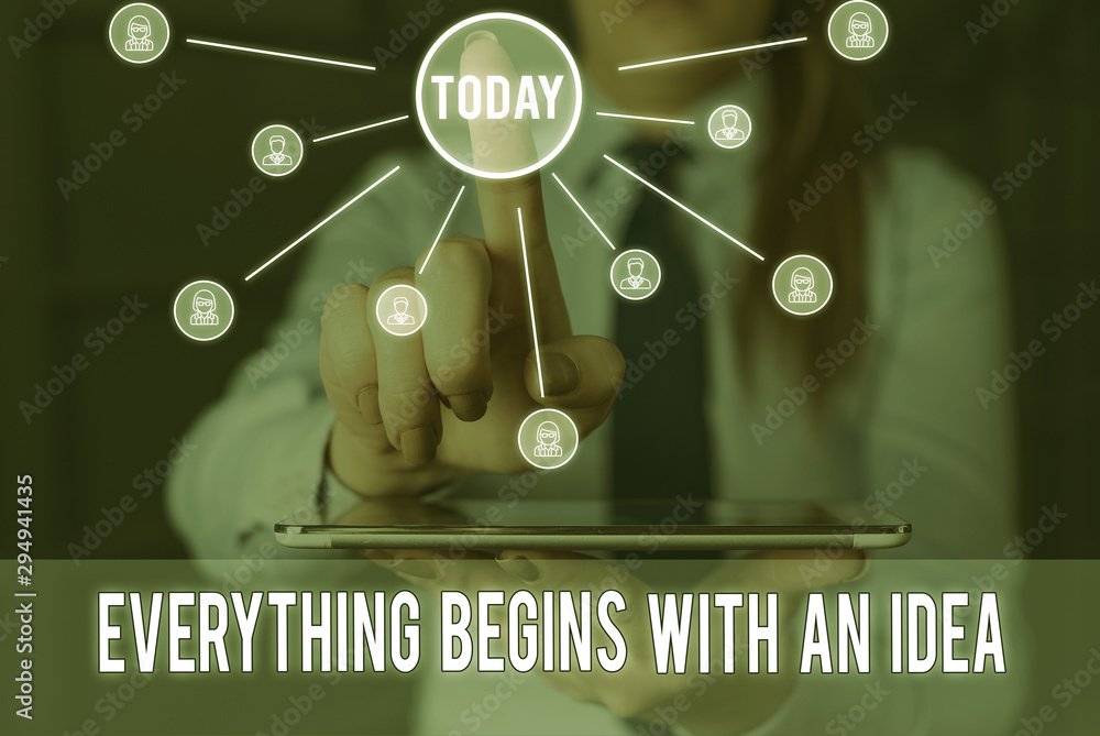 Poster handwriting text everything begins with an idea. conceptual photo steps you take to turn an idea int