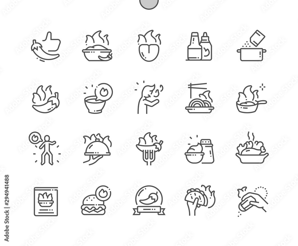 Poster spicy food well-crafted pixel perfect vector thin line icons 30 2x grid for web graphics and apps. s