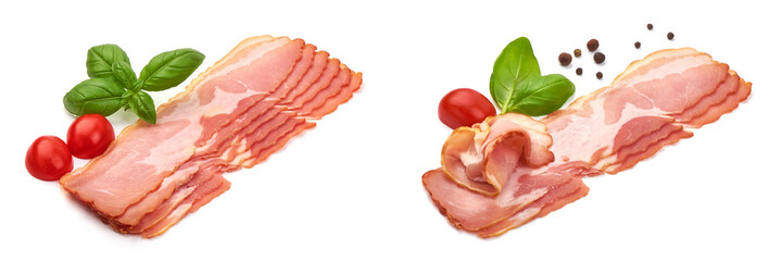 Dry Spanish ham, Jamon Serrano, Italian Prosciutto Crudo or Parma ham, isolated on white background