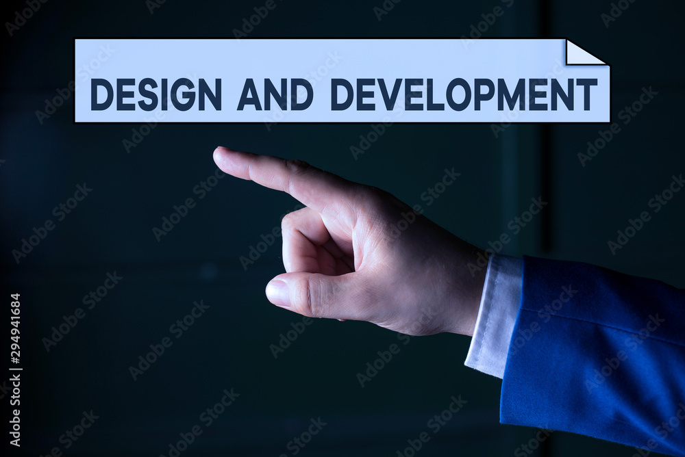 Poster writing note showing design and development. business concept for defining the specification of prod
