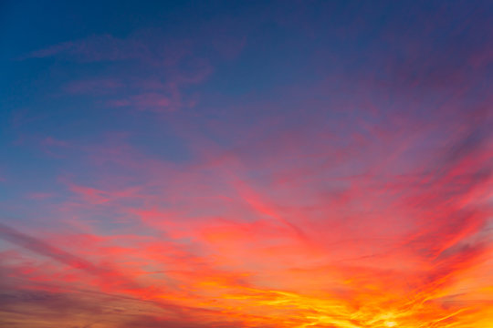 Orange sunset sky in the evining