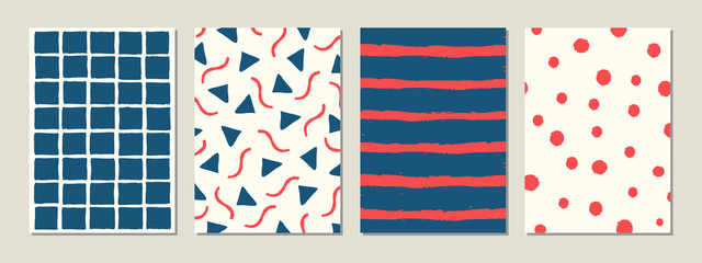 A set of abstract templates in blue, red and vanilla.