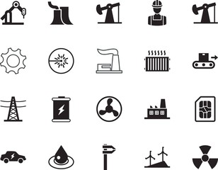 factory vector icon set such as: ray, hybrid, red, avatar, plug, s, progress, load, flash, long, lines, manual, hazard, support, packaging, simple, cooperation, hat, belt, card, battery, warning