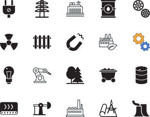 factory vector icon set such as: shiny, architect, hydro, mine, steel, engineer, compass, cogs, planning, lines, packaging, pylon, socket, blue, drafting, force, draft, dam, process, gray, automatic