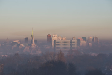 Smog over the city- Łódź, Poland - obrazy, fototapety, plakaty