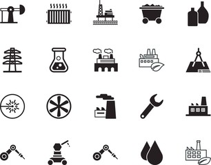 factory vector icon set such as: ventilator, direction, warning, technical, radiators, fan, scientific, alcohol, airflow, silicone walley, color, cooler, drilling, hydraulic, pumpjack, drafting, warm