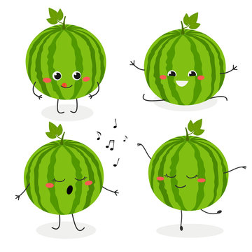 Watermelon Cartoon Character Emoticon Set