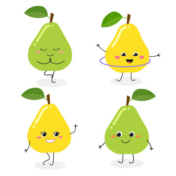 Pear cartoon character emoticon set