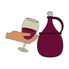 jug of wine and hand holding a glass