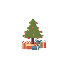 Naklejka premium christmas tree with gift boxes on white background