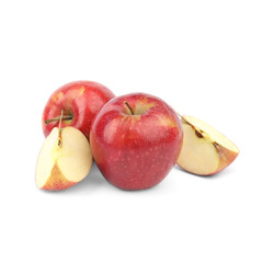 Ripe juicy red apples on white background