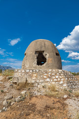 Fototapeta na wymiar The World War II battle fortification near the Corinth canal in Greece
