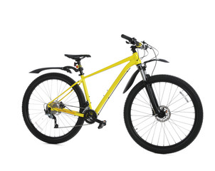 Fototapeta na wymiar Modern yellow mountain bicycle on white background