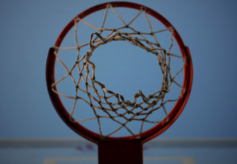 basketball hoop against blue sky