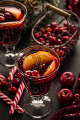 Hot cranberry mulled wine with oranges, anise and cinnamon