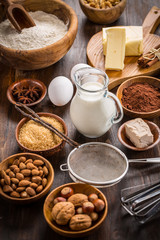 Obraz na płótnie Canvas Assortment of baking ingredients for Xmas cookies