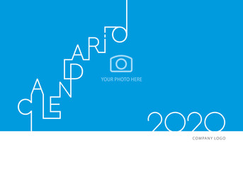 2020 New Desk Calendar cover Spanish language line design template blue background