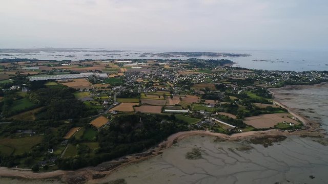 Aerial view. The landscape at low tide over English channel town of Paimpol in Northern France, in Brittany.