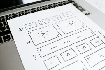 UX website design wireframe. Sketch, prototype, framework, layout future design project. UI/UX -...