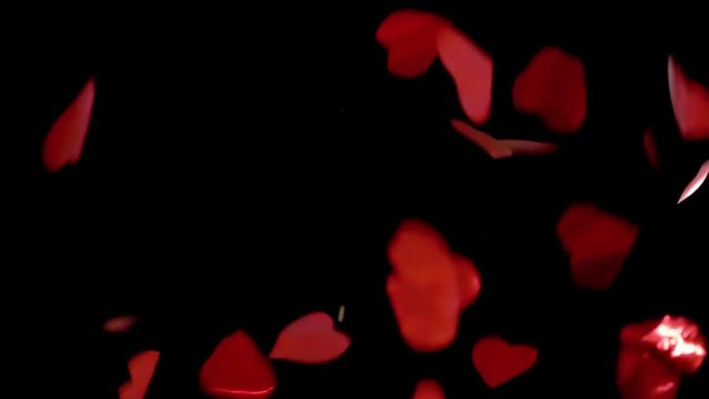 HD - Red Hearts Confetti. Red pieces slowly fall down