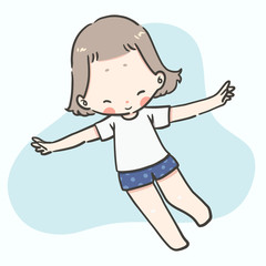 Kawaii cute girl with varieties action and feeling on white background
