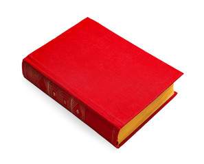 Book with blank red cover on white background