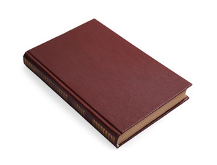 Book with blank brown cover on white background