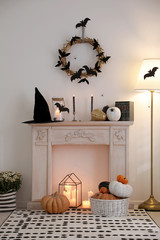 Modern room decorated for Halloween. Idea for festive interior
