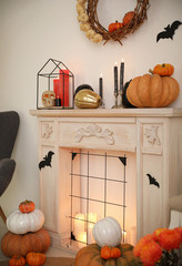 Fototapeta premium Modern room decorated for Halloween. Idea for festive interior