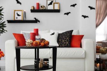 Halloween decor in room. Idea for festive interior