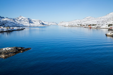 Fototapeta na wymiar Lofoten islands in Norway during a beautiful winter day