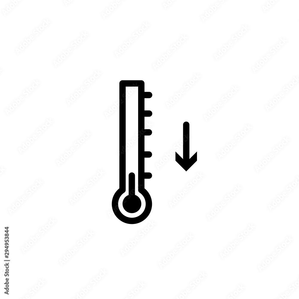 Poster temperature falling linear icon. thin line illustration. thermometer with snowflake. cold winter wea