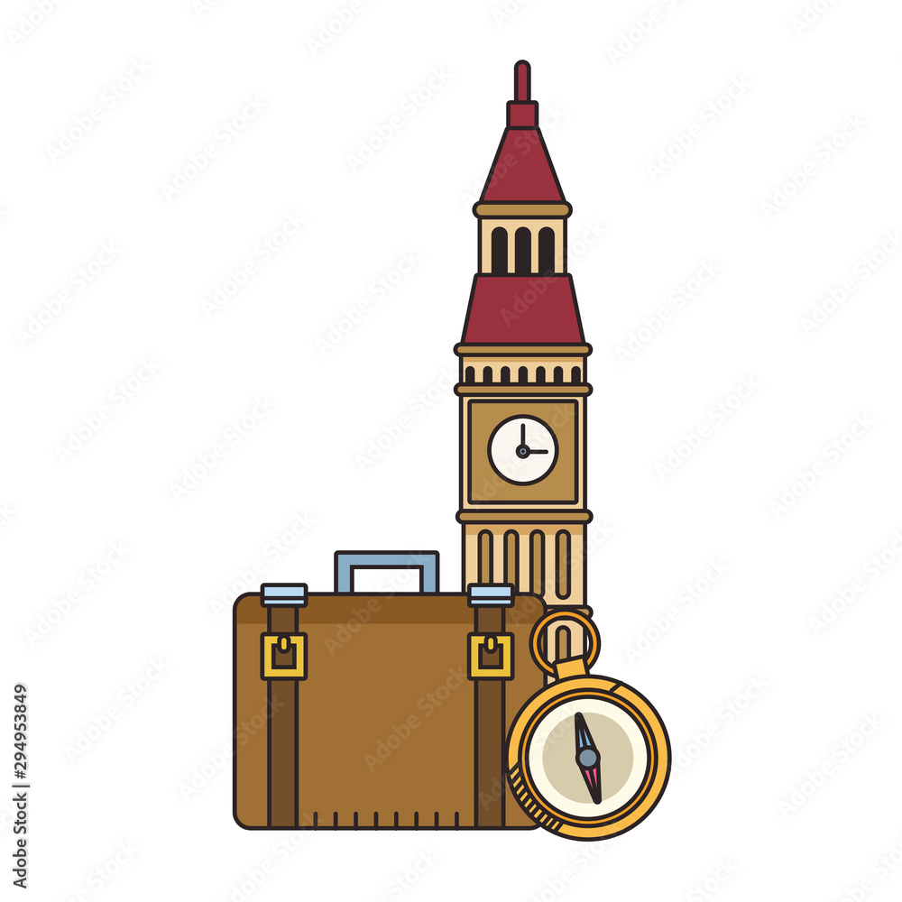 Wall mural big ben and travel suitcases design