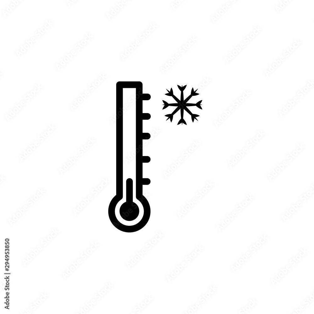 Poster thermometer and snowflake line icon, outline vector sign, linear pictogram isolated on white. cold t