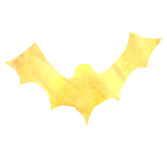 Yellow silhouette of a bat for the holiday of Halloween. Watercolor hand drawn illustration