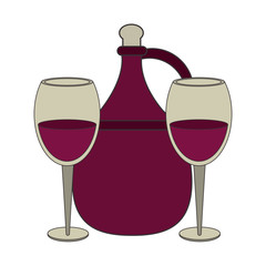 jug of wine and wineglass icon image, flat design