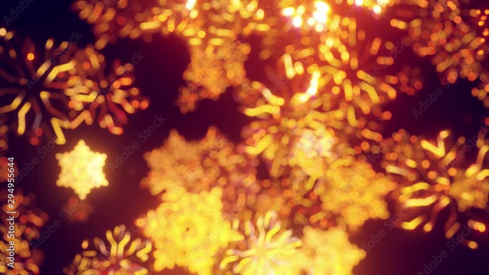 Aufkleber 3d golden christmas background with bokeh and depth of field of shiny toy snowflakes hanging in the 