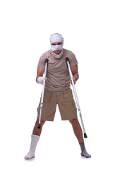 Man after car accident isolated on white