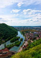 Fototapeta na wymiar Landscape from Citadel in Besancon and River Doubs at Bourgogne